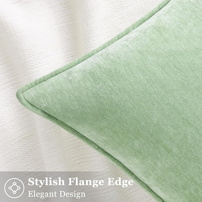 decorUhome Summer Couch Throw Pillow Covers 18x18 Set of 2, Decorative Soft Velvet Modern Cozy Chenille Pillow Cases with Elegant Design for Sofa Bed Living Room Home Decor, Sage Green