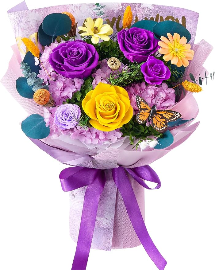 Flowers for Delivery Prime Forever Flowers Preserved Roses Bouquets Purple Flower Birthday Gifts for Women Valentine's Day Mothers Day Graduation
