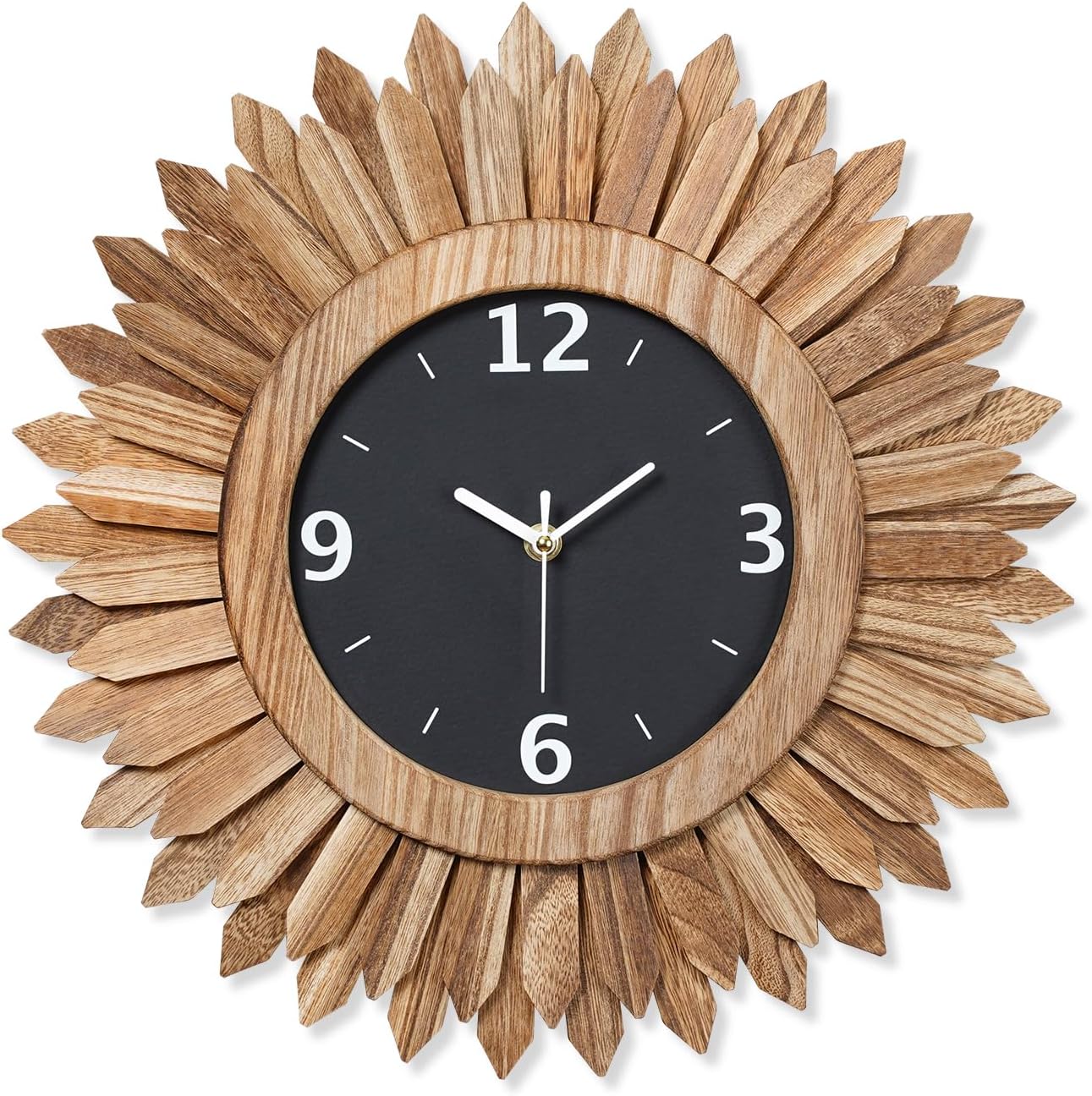 Honiway 16 Inch Wall Clocks, Rustic Wood Boho Sunburst Decorative Wall Clock Battery Operated Silent Non Ticking Farmhouse Large Wall Clocks for Living Room Kitchen Bedroom Home Decor (Rustic Brown)
