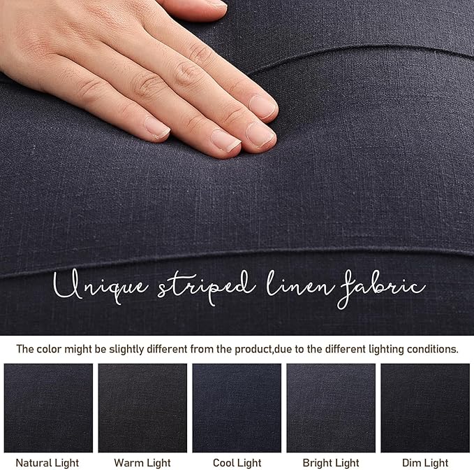 ZWJD Decorative Linen Throw Pillow Covers 16x16 Set of 2 Solid Handcrafted Striped Cushion Covers for Bed Soft Modern Farmhouse Neutral Pillowcase for Couch Bedroom Living Room Home Decor(Dark Navy)