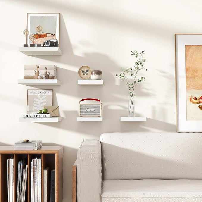 Venusmiles 8"x8" Square Floating Shelves for Wall, White Finish, 3-Pack | Engineered Wood Wall Shelves with Invisible Brackets for Living Room, Bedroom, Bathroom, Office & Kitchen Storage