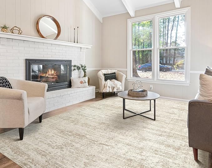 UERMEI 5x8 Area Rug Living Room Rugs - Washable Neutral Modern Abstract Soft Thin Rug Indoor Floor No Slip Rug Carpet for Bedroom Under Dining Table Home Office Decor - Beige/Brown
