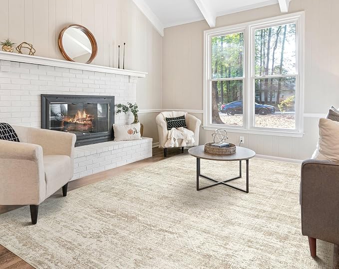 UERMEI 6x8 Area Rug Living Room Rugs - Washable Neutral Modern Abstract Soft Thin Rug Indoor Floor No Slip Rug Carpet for Bedroom Under Dining Table Home Office Decor - Beige/Brown