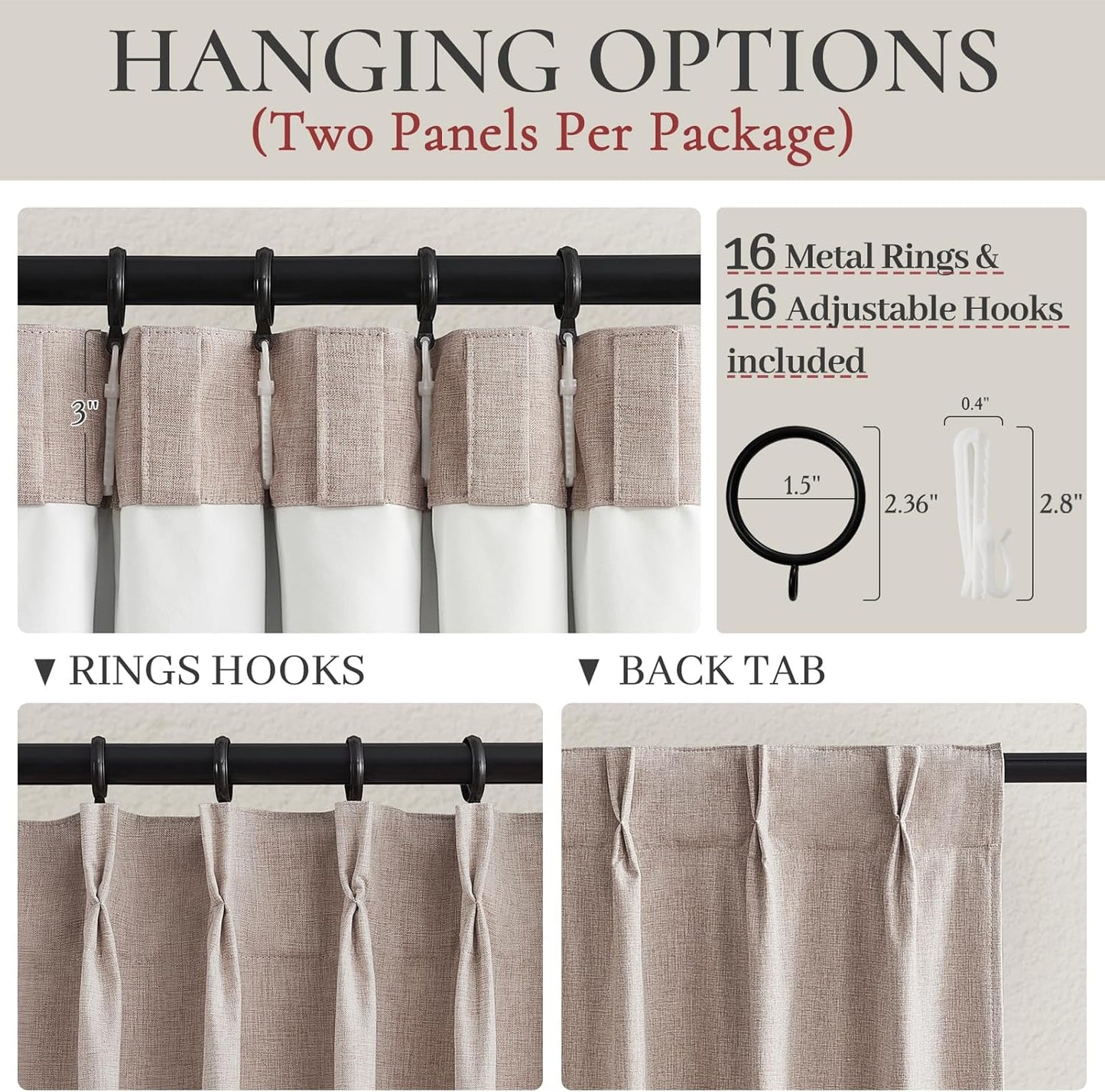 Room Darkening Curtains for Living Room Boho Drop Cloth Curtains Farmhouse Linen Window Drapes 102 Inches Long Weather Blocking Lightweight Blackout Taupe Tan Two Pack Pinch Pleated/Back Tab 2 Panels