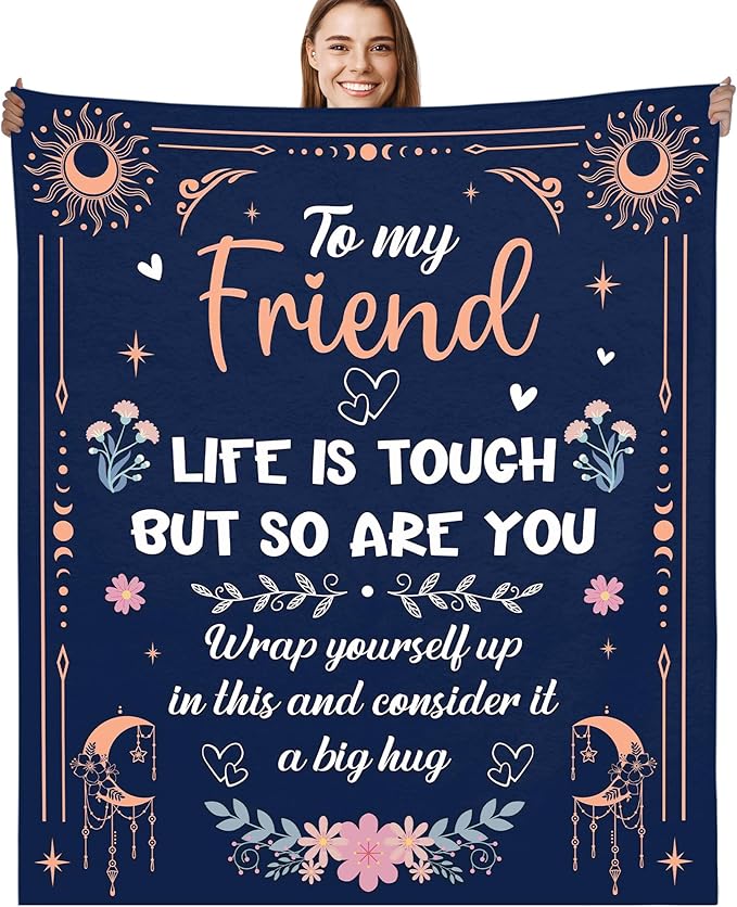 Friend Gifts for Women Throw Blanket, Inspirational Quote Moon Floral Design Soft Cozy Fuzzy Flannel Blanket, Gift for Female Friend Birthday Christmas (50" x 60")