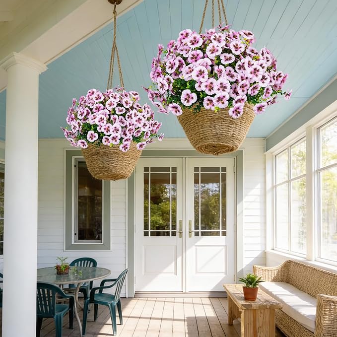 24 Pcs Artificial Fake Pansy Flowers for Outdoor,Faux Silk Plants Flowers UV Resistant Pansies Spring Flowers for Planter Front Door Porch Yard Patio garden Window Box Home Decor(Light Pink)