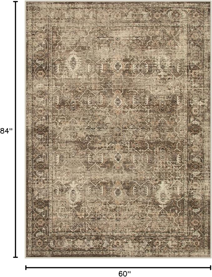 Lahome Margot Vintage 5x7 Washable Brown Rugs for Living Room Bedroom, Soft Dining Room Rugs for Under Table, Non Slip Indoor Throw Carpet for Entryway Kitchen Office (5x7ft,Brown)