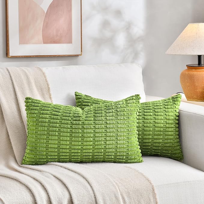 Fancy Homi 4 Packs Decorative Throw Pillow Covers for Living Room Couch Bed, Modern Farmhouse Boho Home Décor Accent Cushion Case, 20" x 12" (Pack of 4), Lime Green