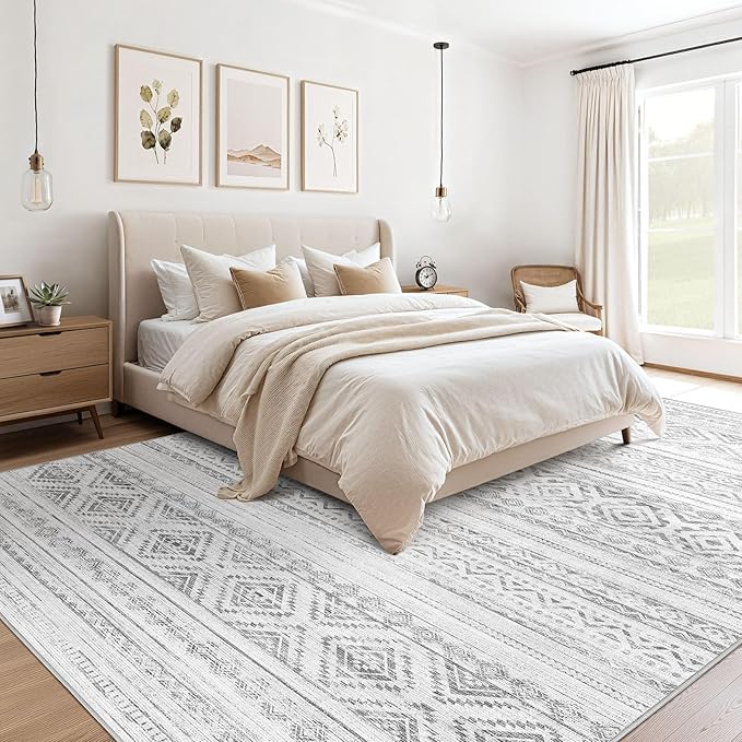 cotiled 5x8 Area Rug Living Room: Washable Boho Rugs with Non Slip Backing Large Soft Indoor Stain Resistant Carpet for Bedroom Farmhouse Dining Room Lightweight Home Decor Light Grey