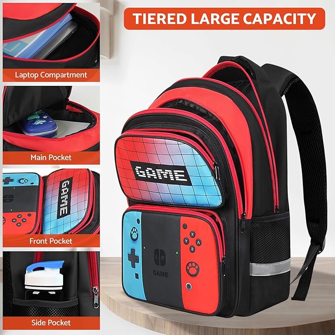 TILYTADLY School Backpack for Boys - HFHTDC Gamer Boys Backpack for Kids Children Teens Elementary Middle School - Students Bookbag Ages 6-18,17″ Video Game Bookbag Travel Back Pack