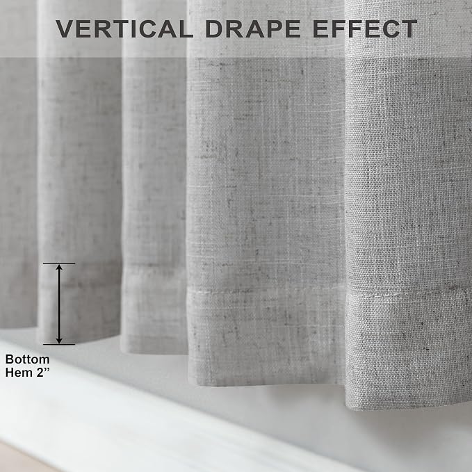 Pitalk Light Grey Curtains 90 Inches Long for Living Room 2 Panels Back Tab Loop Pocket Light Filtering Draperies Soft Linen Semi Sheer Gray Curtains for Bedroom Modern Farmhouse Decor 52x90 Length