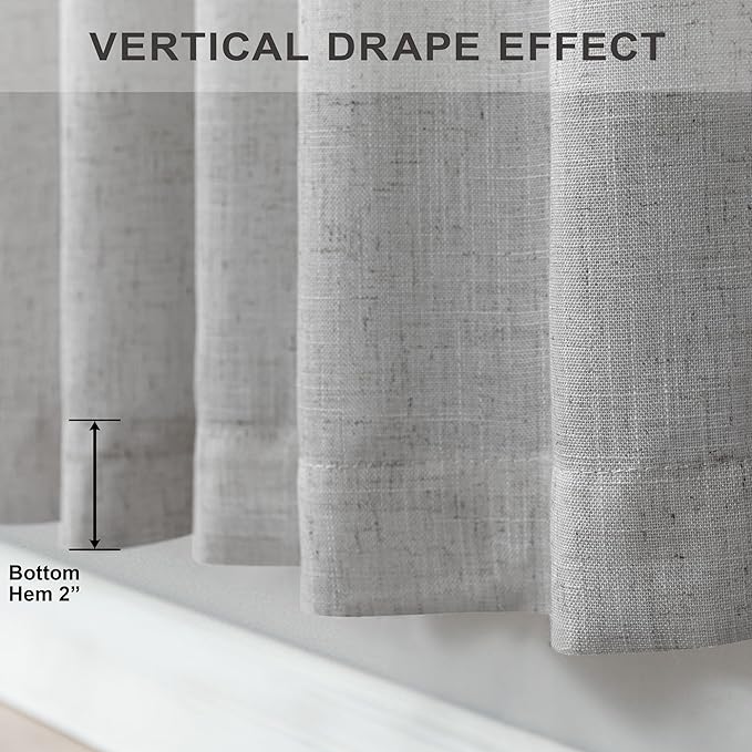 Pitalk Light Grey Linen Curtains 102 Inches Long for Living Room 2 Panels Set Back Tab Pocket Large Window Drape Semi Sheer Dove Silver Gray Curtain 102 Length for Patio Sliding Door Bedroom Farmhouse