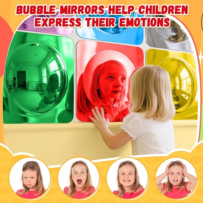 Geiserailie 9 Pcs Sensory Wall Mirror Acrylic Bubble Mirror Toys for Calming Corner Items - Sensory Room Have Visual, Tactile Stimulation (10 x 10 Inch,Multicolor)