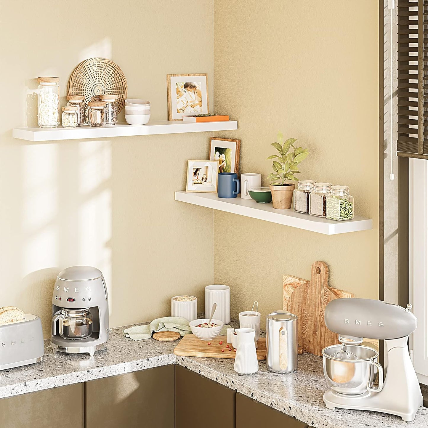 BAMEOS Floating Shelves,40 in W x 8in D Wall Mounted Wooden Shelves with Invisible Brackets Set of 2, Hanging Wall Shelves Decoration for Bedroom, Bathroom, Living Room and Kitchen