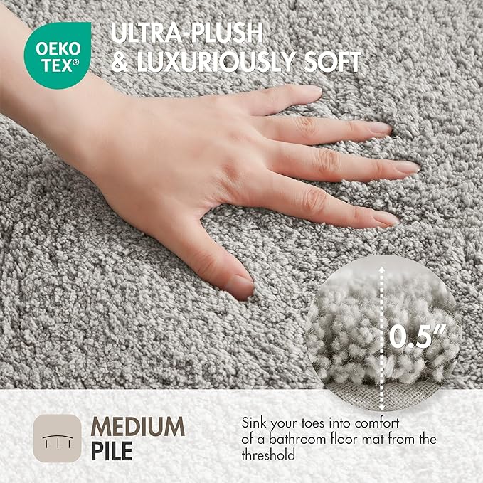 Madison Park Evan Cotton Tufted Washable Bath Mat , Luxury Solid Bathroom Rugs , 20" x 30" , Grey