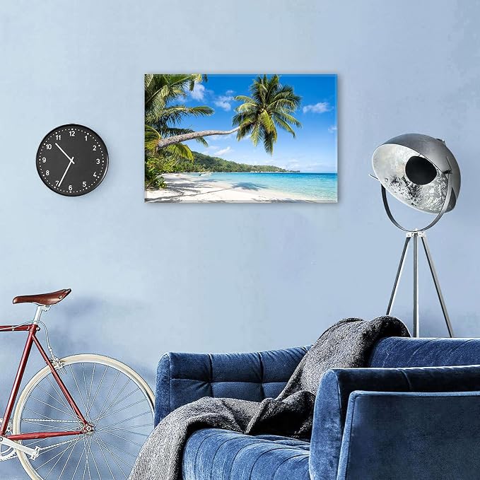 Tropical Coastal Wall Art Beach Landscape Palm Tree Pictures for Living Room Bathroom Wall Decor Ocean Scenery Poster Nature Seascape Canvas Prints Modern Framed Artwork Office Home Decorations 20x30”