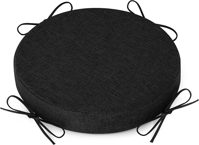 AddGrace Round Bar Stool Cushions with Ties Set of 1 Non Slip Seat Cushions 12x12 Inch Washable Chair Pads Removable Washable Cover Black