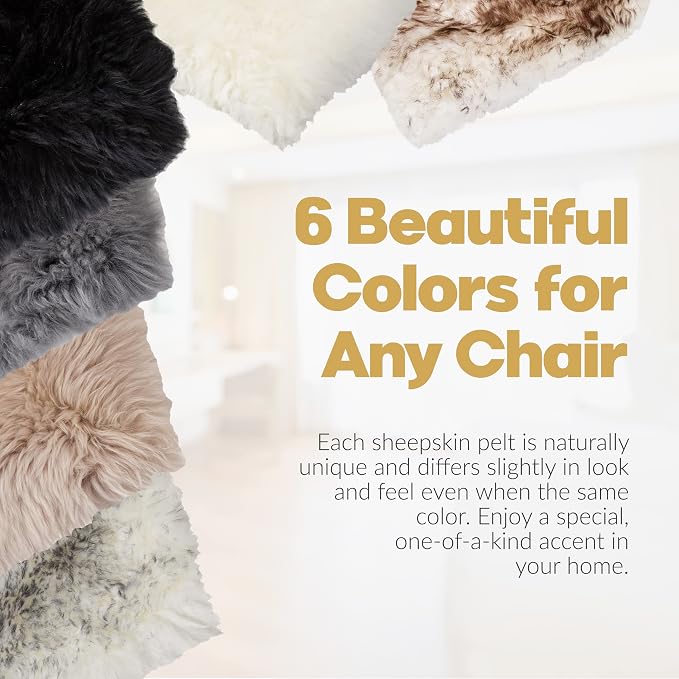 Set of 4, Natural Sheepskin Chairpad with Non-Slip Backing | 100% Real New Zealand Wool Sheepskin for Car Seat, Accent Chair, or Vanity Chair, Gradient Chocolate