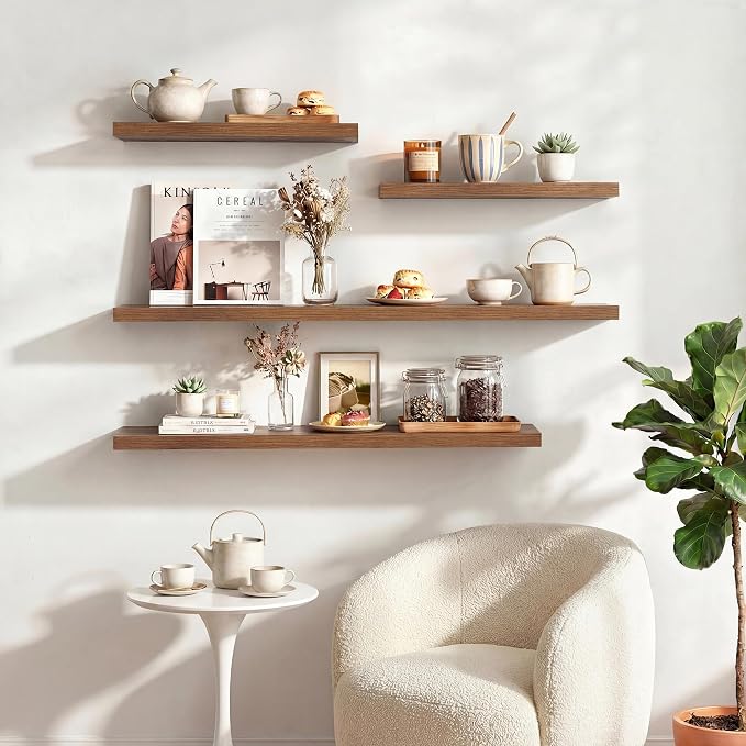 Dreamland 48 Inches Floating Shelves for Wall, 9.3" Deep Long Floating Shelves Set of 1, Large Display & Storage Shelf, Wall Shelf for Bathroom Bedroom Living Room Kitchen Office, Walnut