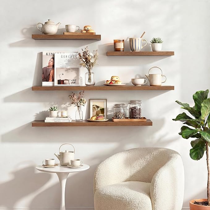 Dreamland 24 Inches Floating Shelves for Wall,9.3" Deep Long Floating Shelves Set of 2,Large Display & Storage Shelf,Wall Shelf for Bathroom Bedroom Living Room Kitchen Office,Walnut