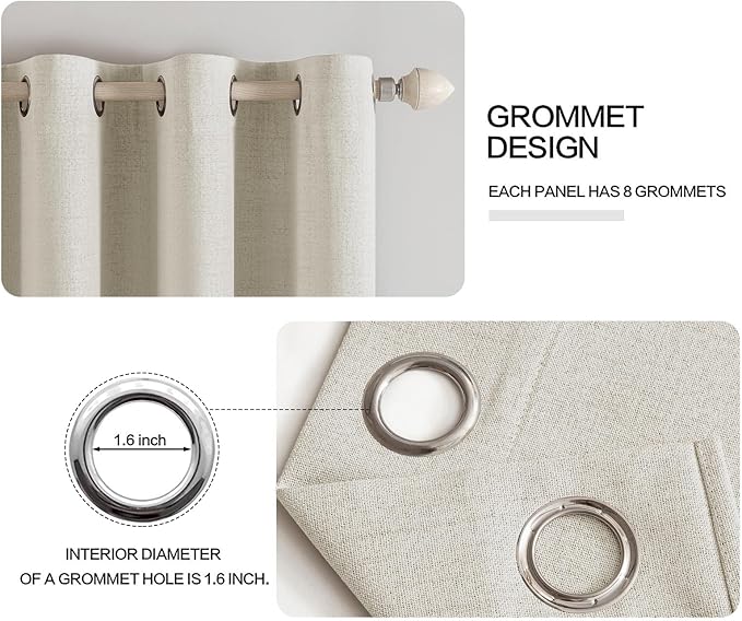 MIULEE Linen Texture Curtains for Bedroom Light Cream 100% Blackout Thermal Insulated Linen Curtains Grommet Room Darkening Drapes for Living Room Nursery 52x108 Inch (2 Panels)