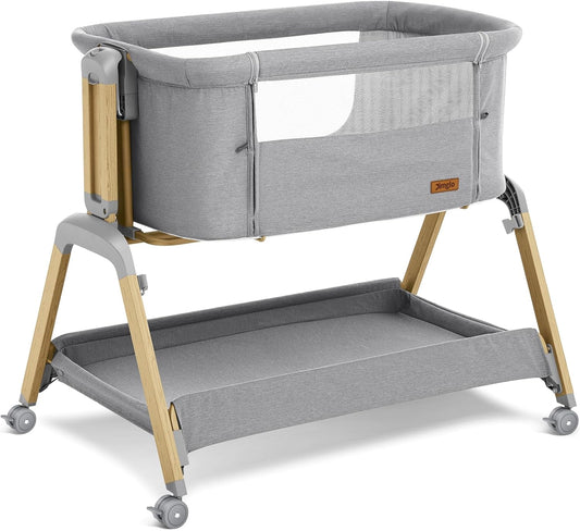 3 in 1 Baby Bassinet, Rocking Bassinets with Comfy Mattress and Wheels, Adjustable Height Bassinet Bedside Sleeper, Easy Folding Portable Crib for Newborn (Grey)