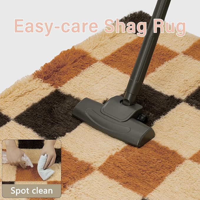 PureCozy Checkered Rug 8x10 for Living Room, Colorful Modern Shag Rug Washable Non-Slip Large Area Rug Super Soft Indoor Fuzzy Carpet Fluffy Rugs for Bedroom Home Aesthetic Decor