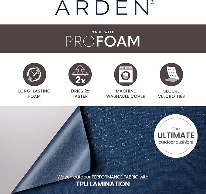 Arden 20x19 Luxury Foam Outdoor Double Welted Round Back Seat Cushion, Made with PROFOAM, Performance Fabric, Rain-Proof, Fade Resistant, Cream Woven Solid