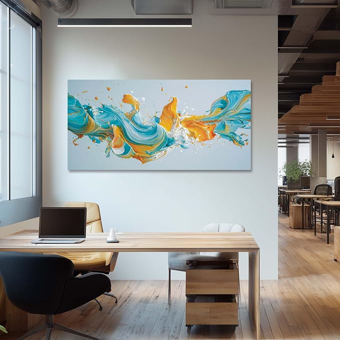 Ggaafet Blue Abstract Wall Art for Living Room Canvas Painting Prints Pigment Liquid Art Deco Modern Artwork Office Bedroom Family Room Decor Large