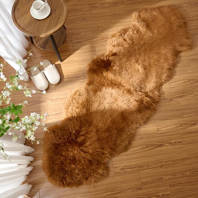 Premium Genuine Sheepskin Area Ruge - Real Wool Fur Shaggy Carpet | Fluffy Soft Natural Lambskin Rug Seat Chair Covers for Couch Sofa Bedroom Living Room(Brown,2×6 Feet Sheepskin)