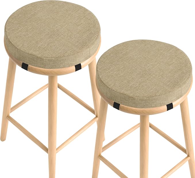 AddGrace Round Bar Stool Cushions 2 Pack Bar Stool Seat Cushion Non Slip Round Chair Pads with Removable and Washable Cover 12x12 Inch Beige