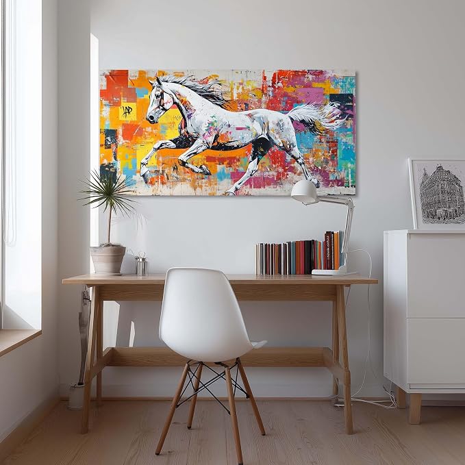Colorful Graffiti Running Horse Wall Art for Living Room Beautiful Oil Painting Canvas Prints Modern Artwork Decor Extra Large