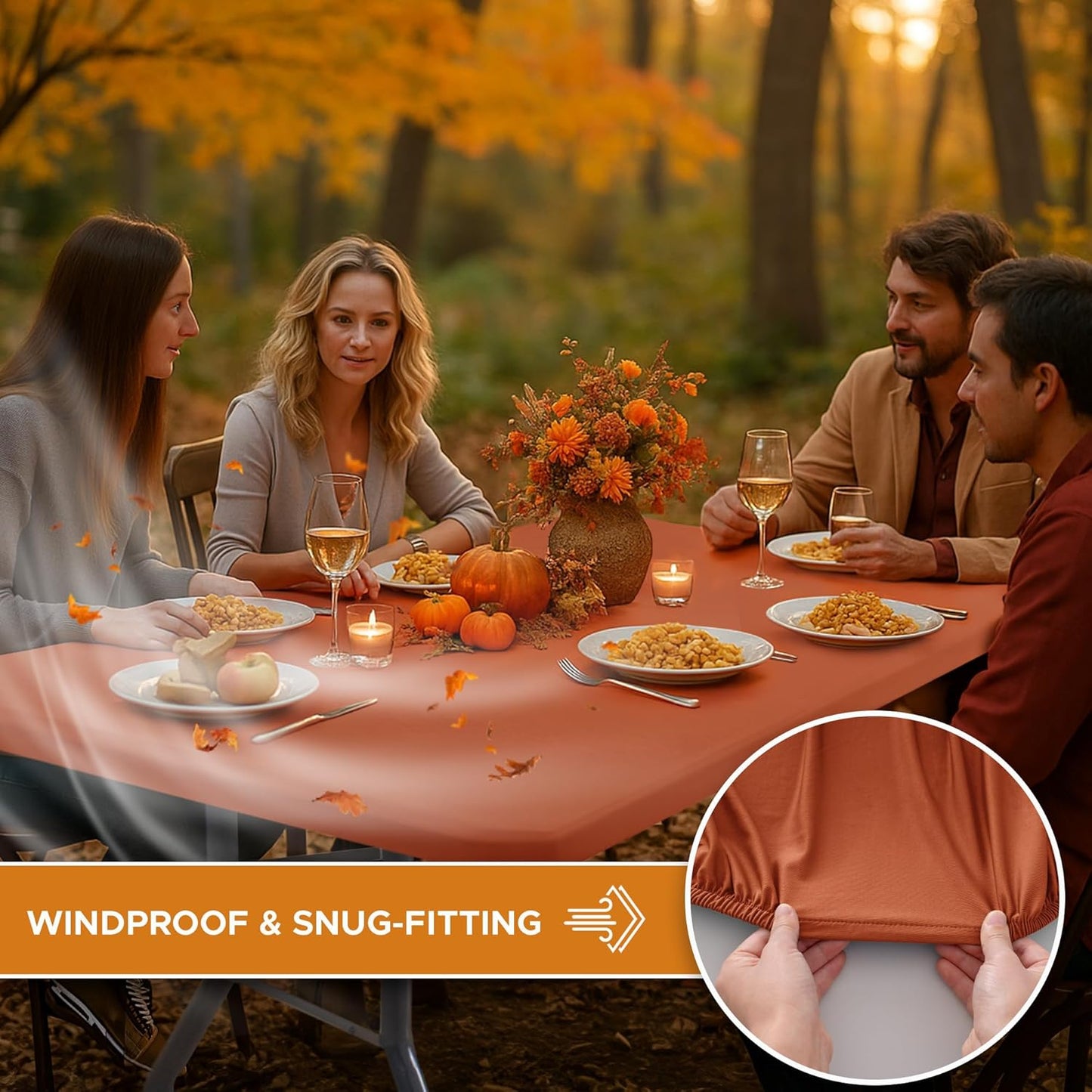Fitted Tablecloth for 8 Foot Rectangle Tables-6 Pack Rust Elastic Outdoor Picnic Table Cover-Spandex Stretch Folding Table Cloths 8ft for Camping Dining Room Patio Kitchen Banquet Party