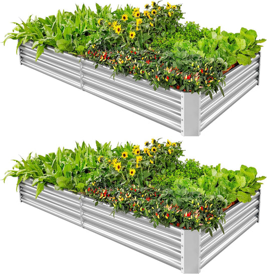 Land Guard 2 Pack 6×3×1ft Galvanized Metal Raised Garden Bed, Metal Planter Kit Box Outdoor for Deep-Rooted Vegetables, Flowers, Green and Herbs……