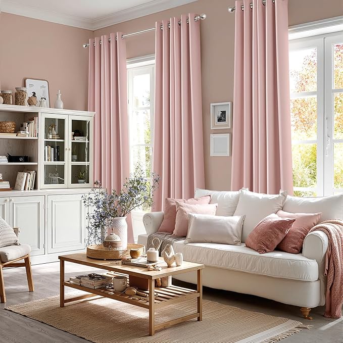 MIULEE Baby Pink Blackout Curtains for Girls Bedroom Living Room 78 Inches Long 2 Panels, Nursery Thermal Insulated Room Darkening Drapes Solid Grommet Top Noise Reducing Window Curtains 40x78 Inch