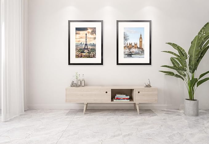 The Display Guys - Black Wooden Minimalist Picture Frames Set - Tempered Glass - 18x24 matted to 12x18 - Wall Hanging - 4-Pack
