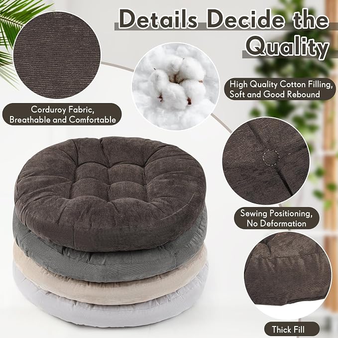 Jerify 4 Pcs Floor Pillow Cushions Large Round Square Large Meditation Floor Pillow for Classroom Adult Meditation Picnic Party Seating Learning Daycare School (Round,Graded Grey)