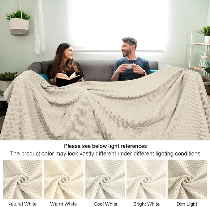 PHF 100% Cotton Waffle Weave Family Blanket Oversized King 120"*120",Pre-Washed Lightweight Breathable for Spring Summer,Machine Washable,10'x 10' Huge Extra Large Big,Home Decoration Gift-Linen/Stone