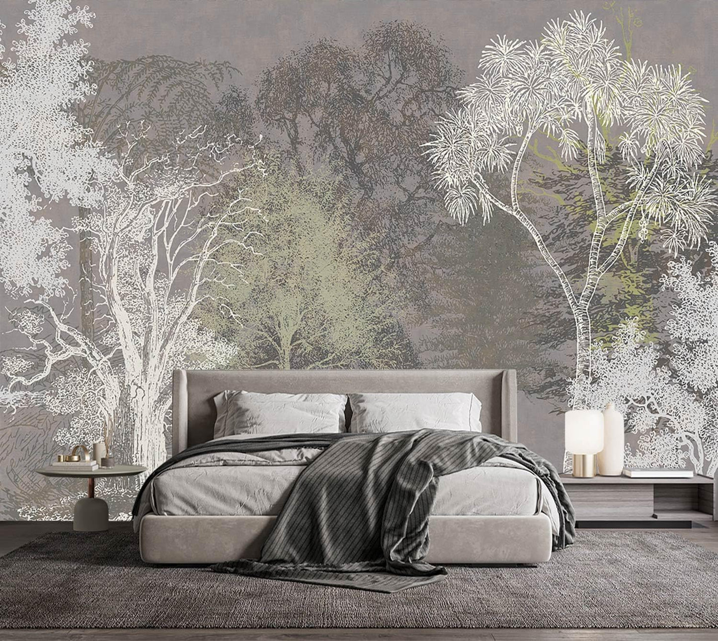 -Hand-Painted Wood Bedroom Wallpaper XT21 M 140" x 91"