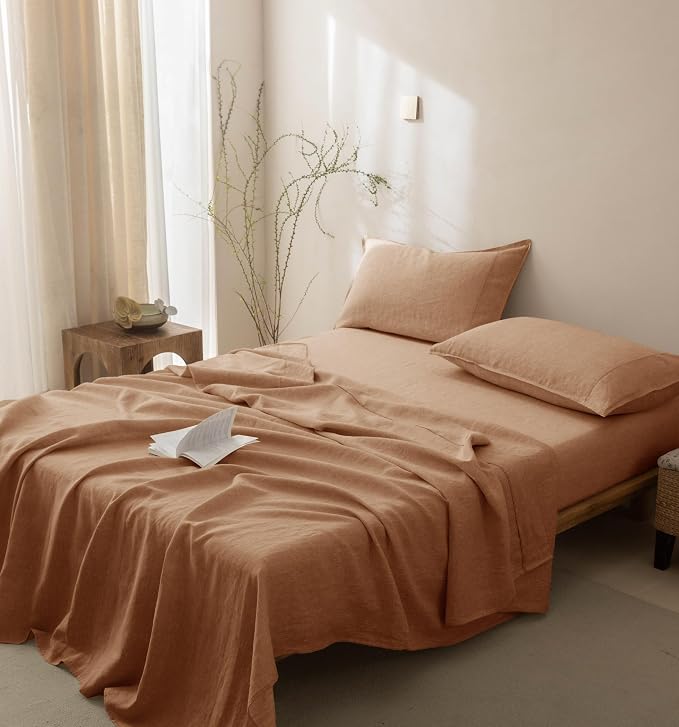 Talasily 100% French Linen Pillow Case Standard Size Set of 2,Oeko-TEX Certified Stone Washed Flax Pillow Shams with Envelope Closure - Breathable & Cooling for Hot Sleepers（Matcha Brown,20''x26''）