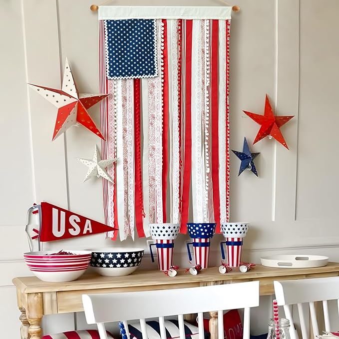 4th of July Decorations - Memorial Day Decor - 4 x 2.3 Ft Rag American Flag Banner for Home Party Supplies - Fourth of July Independence Day Accessories for 250th Anniversary Celebration Indoor Outdoor Decoration