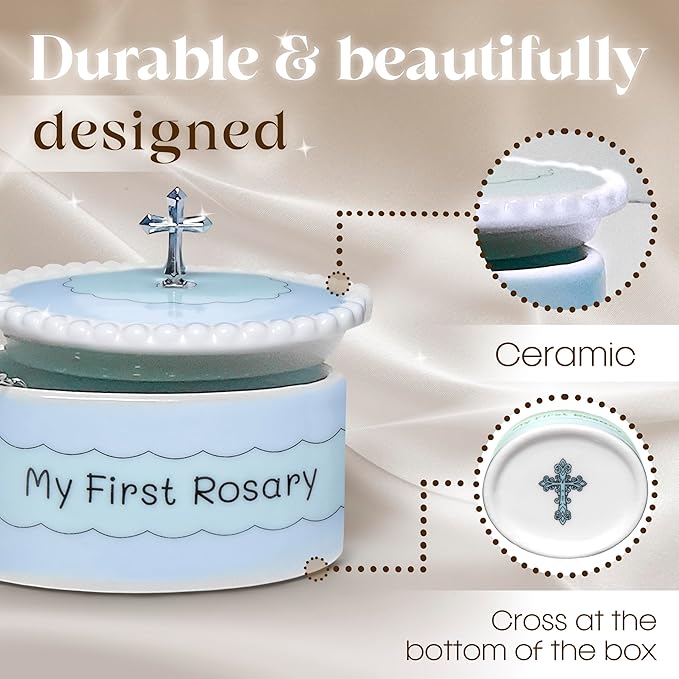 Baptism Gifts for Boys - My First Rosary & Matching Keepsake Box, Catholic Christening Gifts for Baby Boys from Godmother for Dedication with Colorful Gift Box
