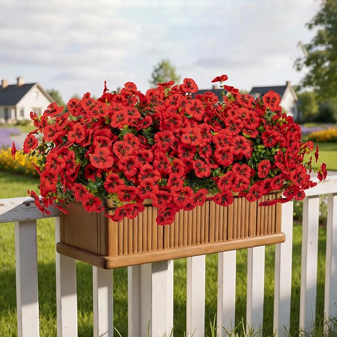 24 Pcs Artificial Fake Pansy Flowers for Outdoor,Faux Silk Plants Flowers UV Resistant Pansies Spring Flowers for Planter Front Door Porch Yard Patio Garden Window Box Home Decor(Red)