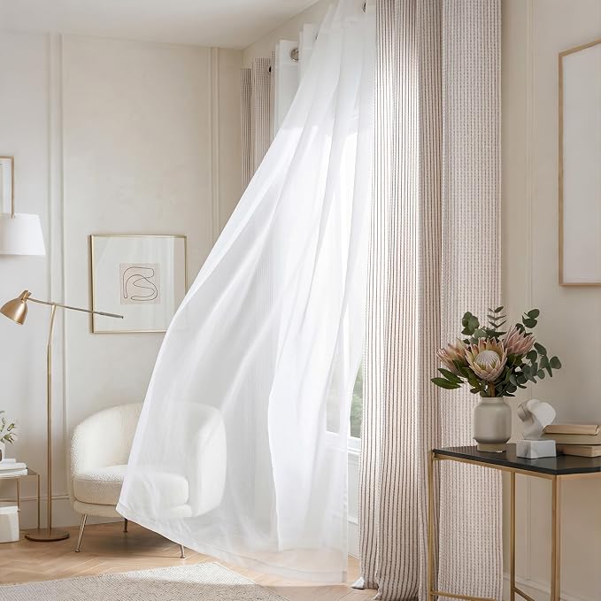 DriftAway 3D Chenille Striped Curtains 84 Inches Long Tweed Linen Textured Light Filtering Woven Embroidered Luxury Soft Drapes for Living Room Bedroom Grommet Privacy 2 Panels W52 x L84 Taupe