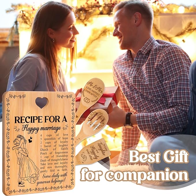 Bridal Shower Bachelorette Gifts for Bride Groom, Wedding Gifts for Couples 2026 - Happy Marriage Cutting Board Set for Newlyeds Newly Engaged Couples Bride to Be Wedding Shower