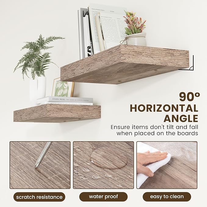 FLYJOE 24'' Grey Floating Shelves, 12 Inch Deep Shelves for Wall Set of 1 | 24'' x 12'' Rustic Grey Wood Shelves for Framhouse Living Room Bathroom Kitchen Laundry Room