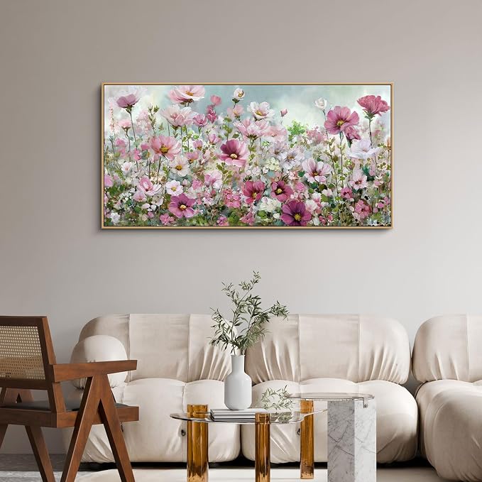 yiijeah Wall Art for Living Room Fower Bedroom Floral Canvas Framed Prints Pictures Colorful Wall Decor Watercolor Large Nature Wildflower Paintings 48x24 Inches