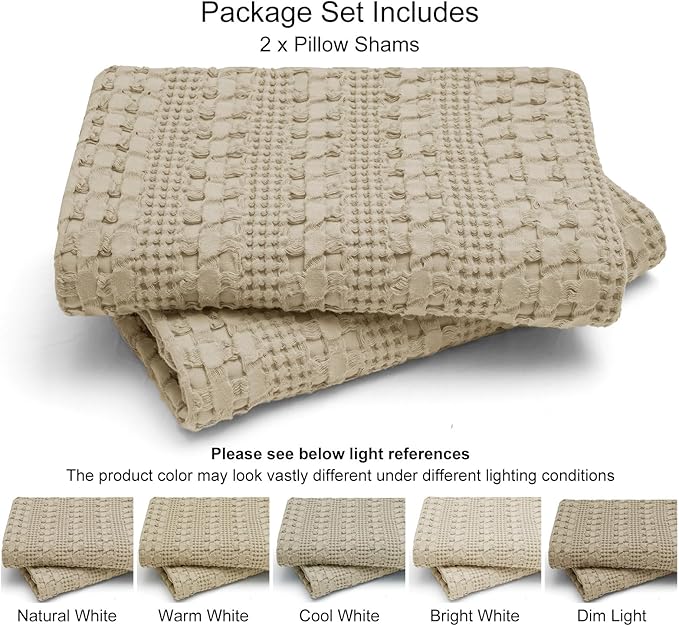PHF Waffle Weave Euro Pillow Shams, 2 Pack 100% Cotton Pillow Covers 26x26 Inches for Decor, No Insert, Luxury Aesthetic Euro Pillow Cases for Bedroom Decor, Khaki