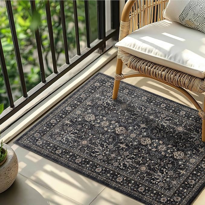 Ruaruarug Washable Area Rug 2x3 for Kitchen Entryway Living Room Bedroom, Ultra Soft Non Slip Stain & Fade Resistant, Pet & Kids Friendly, Suitable for High Traffic Areas Easy to Clean, Black Grey