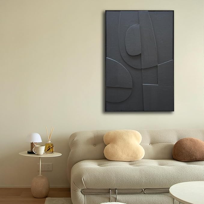 NANKAI Art Hand-Painted Three-Dimensional Black Texture Art Modern Minimalist Decorative Oil Painting for Home, Office, Corridor and Wall Decoration 36x24 Inches (with Solid Wood Exterior Frame)